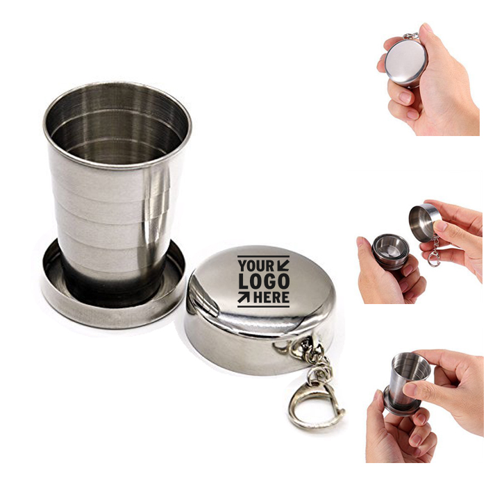 Stainless Steel Collapsible Travel Cup with Key Ring
