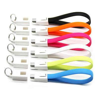 Short Micro USB Cable with Keychain