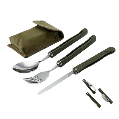 Stainless Steel Folding Camping Utensil Set With Pouch