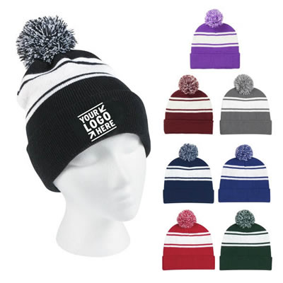 Two-Tone Knit Pom Beanie