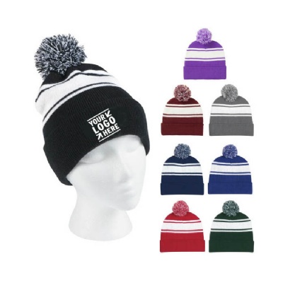 Two-Tone Knit Pom Beanie