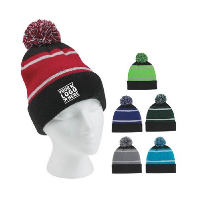 Knit Stripe Pom Beanie Hat