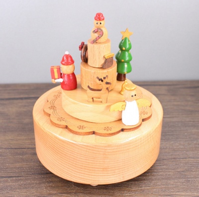 Round Christmas Wooden Music Box