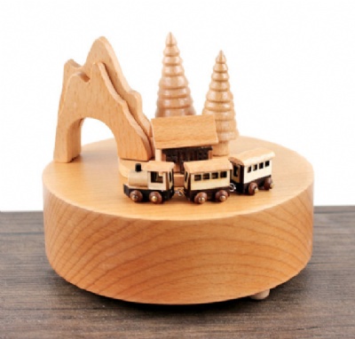 Train Clockwork Wooden Music Box