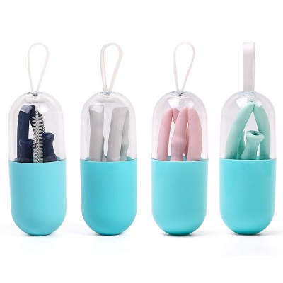 Silicone Straw with Case and Cleaning Brush