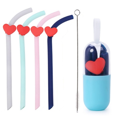 Silicone Straws w/ Love Buckle Capsule Case Brush