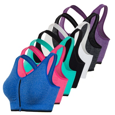 Shockproof Racerback Sports Bra Zipper Front