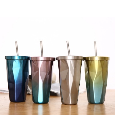 16oz Stainless Steel Irregular Shape Tumbler with Straw