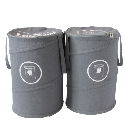 Cylindric Cotton Laundry Bucket Foldable w/ Lid