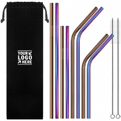 Stainless Steel Colorful Straw w/ Drawstring Bag Brushes