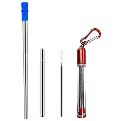 Telescopic Stainless Steel Straws Cleaning Brush Carabiner