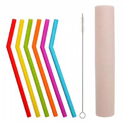 6 Folding Silicone Straws Set w/ Travel Case and Brush