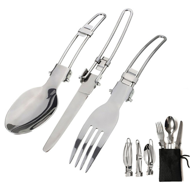 Stainless Steel 3 Piece Folding Camping Utensil Set