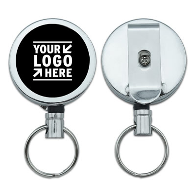 Metal Retractable Reel ID Badge Key Holder With Belt Clip