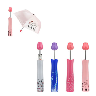 Mini Compact Folding Rose Vase Umbrella