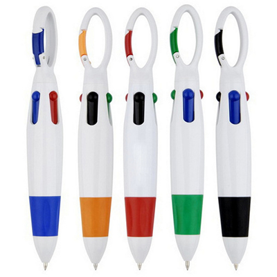 Four Color Retractable Ballpoint Pen With Carabiner